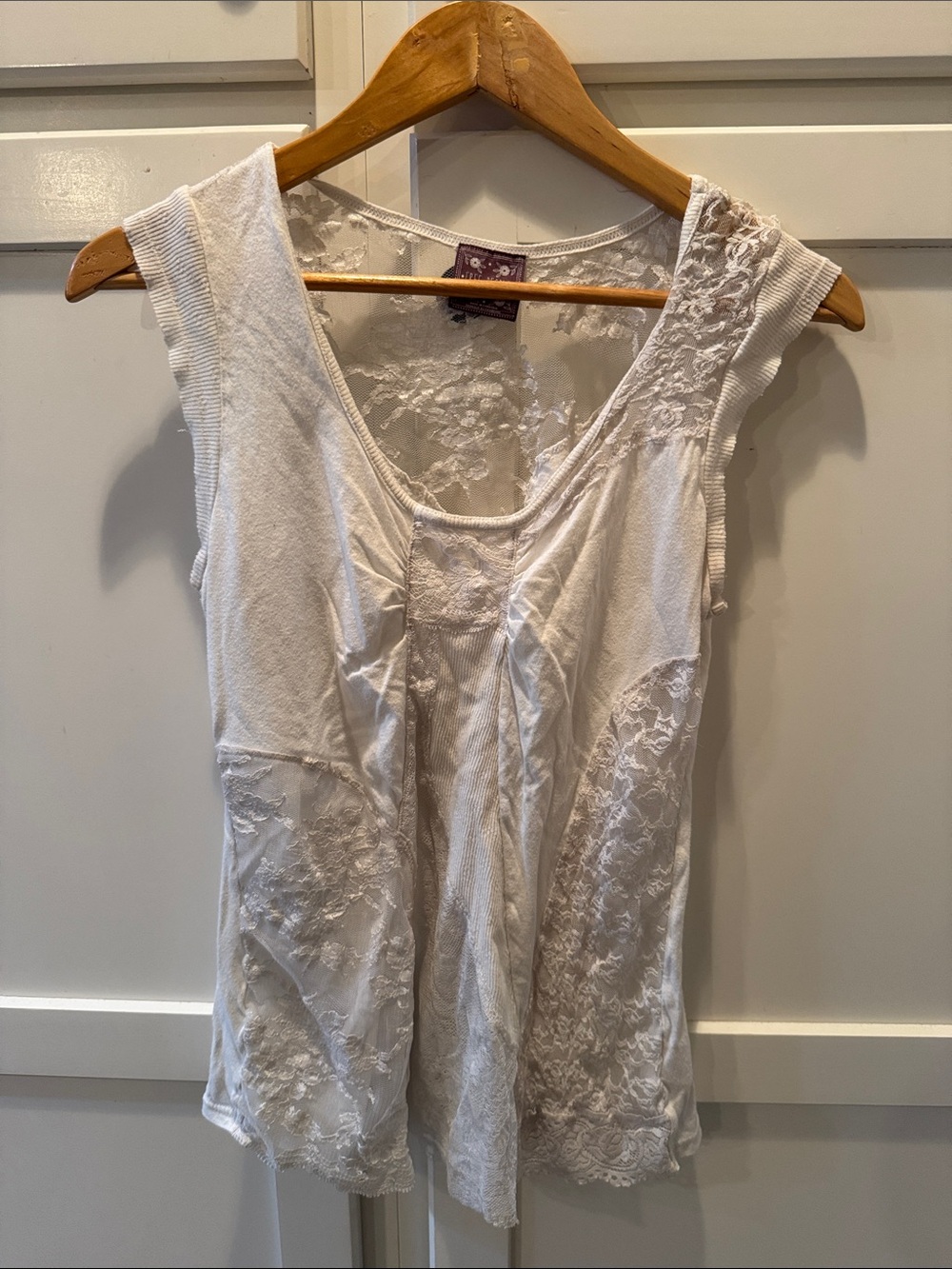 Free People White Lace-Detail Scoop Neck Tank